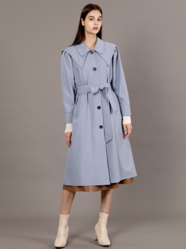 Double collar trench coat_blue [Worn by talent Myungbin Choi]