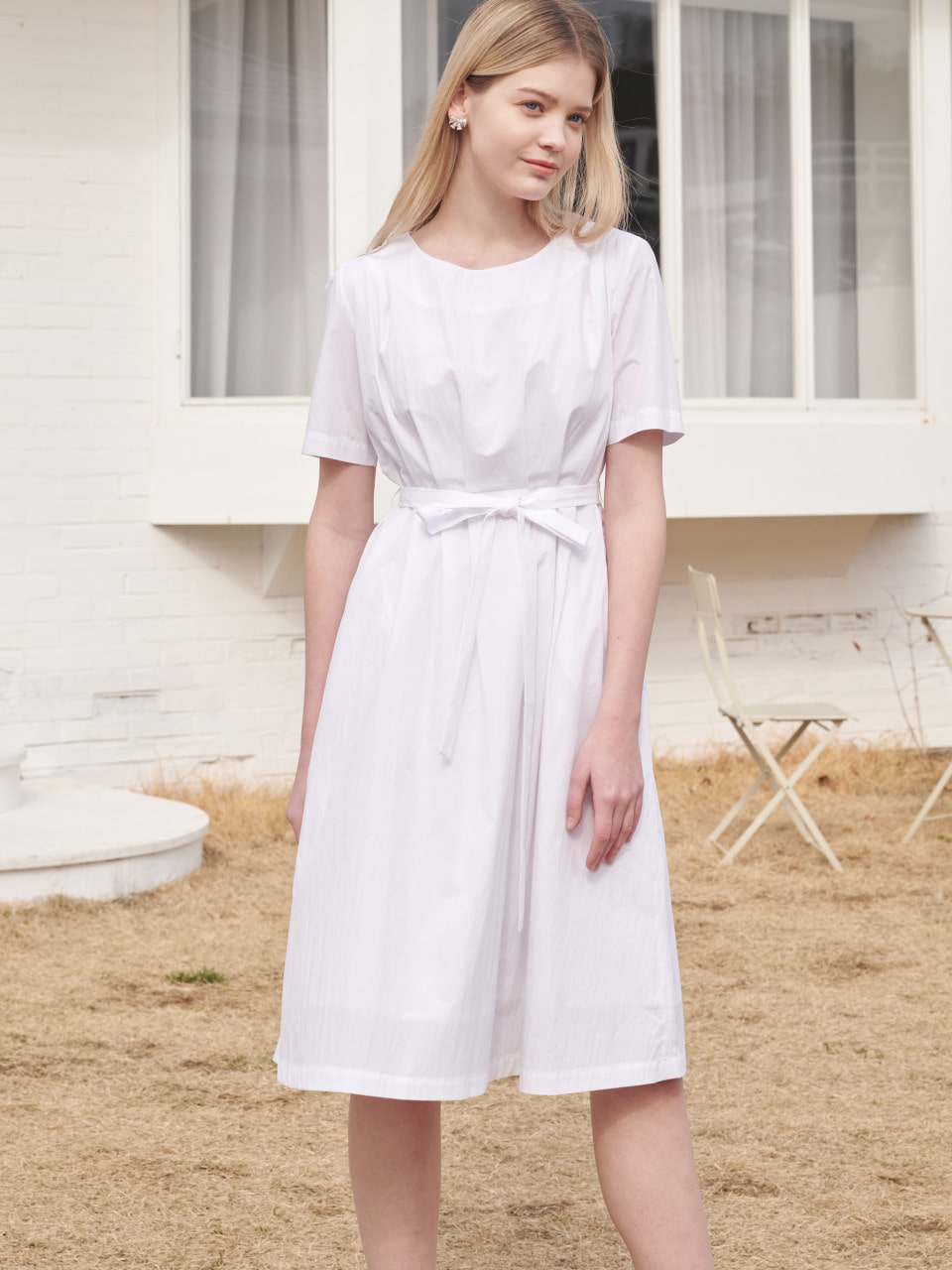 Cotton Pleated Dress_White